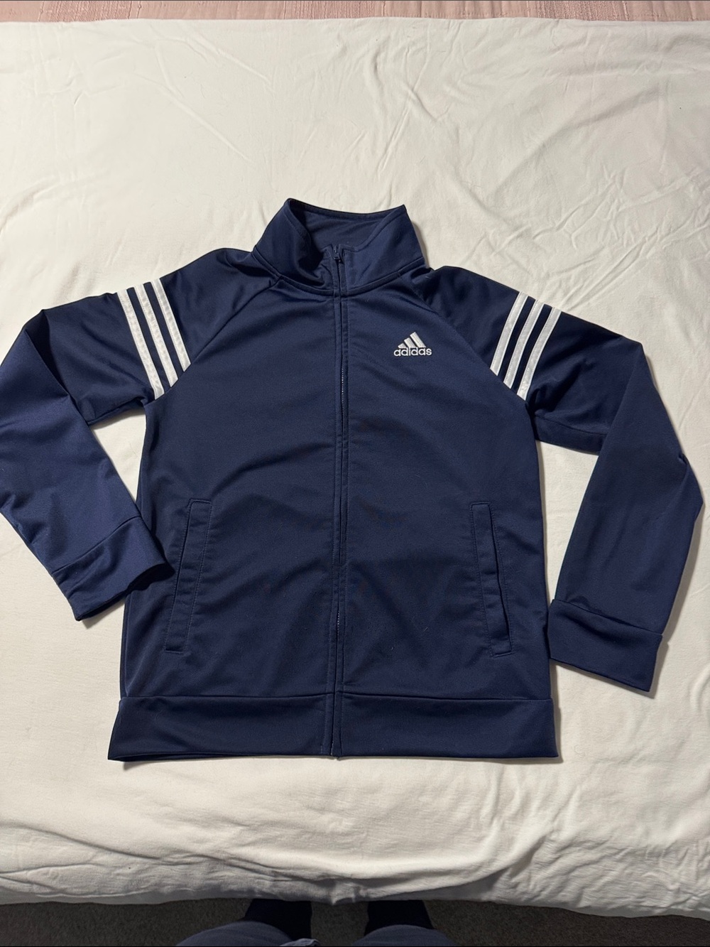 adidas Navy Blue Track Jacket with White Stripes